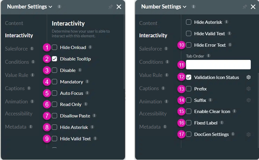 Interactivity settings screen