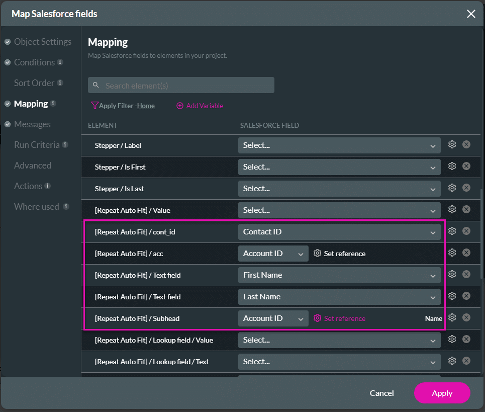 Map Salesforce fields