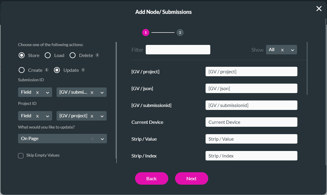 Add Node/Submissions screen - Step 1