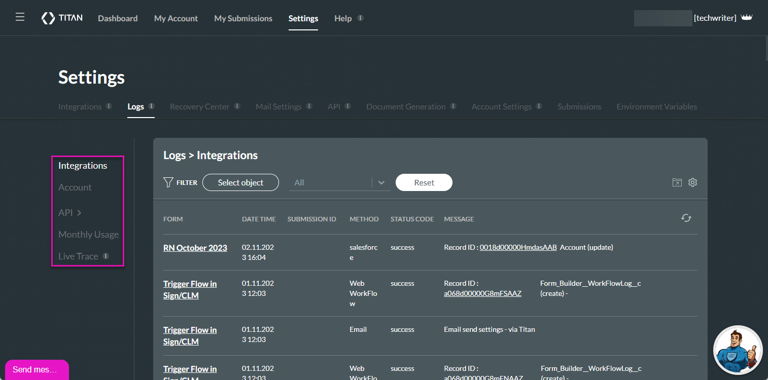 List of logs available