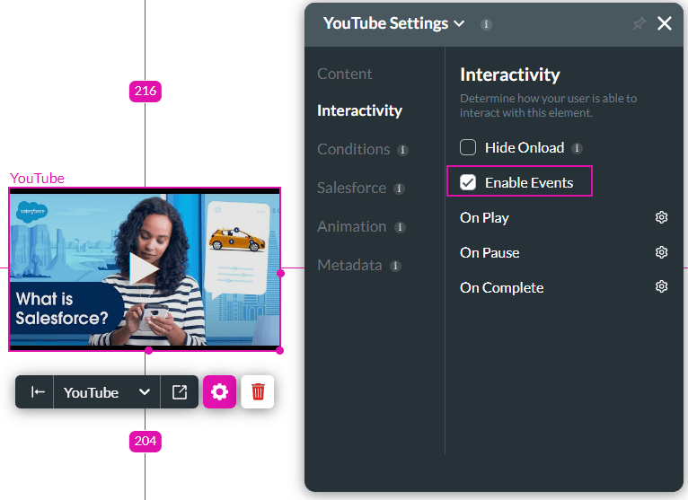 Enable Events option screen