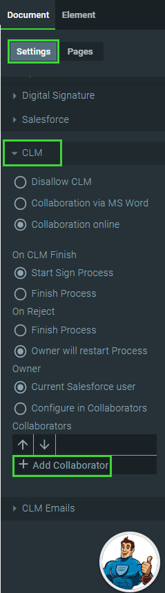 Document Settings screen