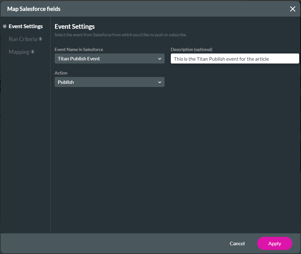 Map Salesforce Fields screen