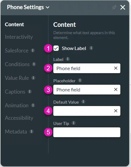 Content settings screen