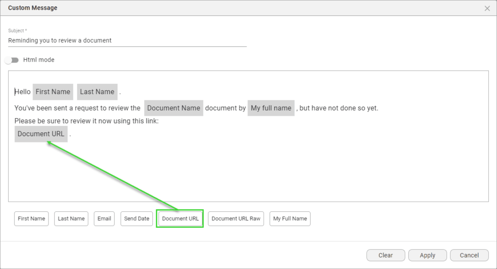Custom Message screen
