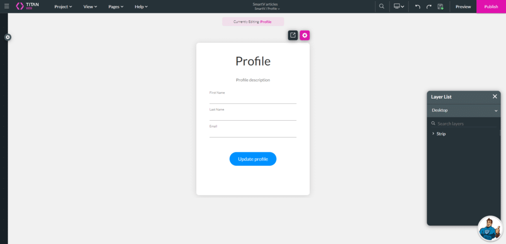 Preview the Profile screen