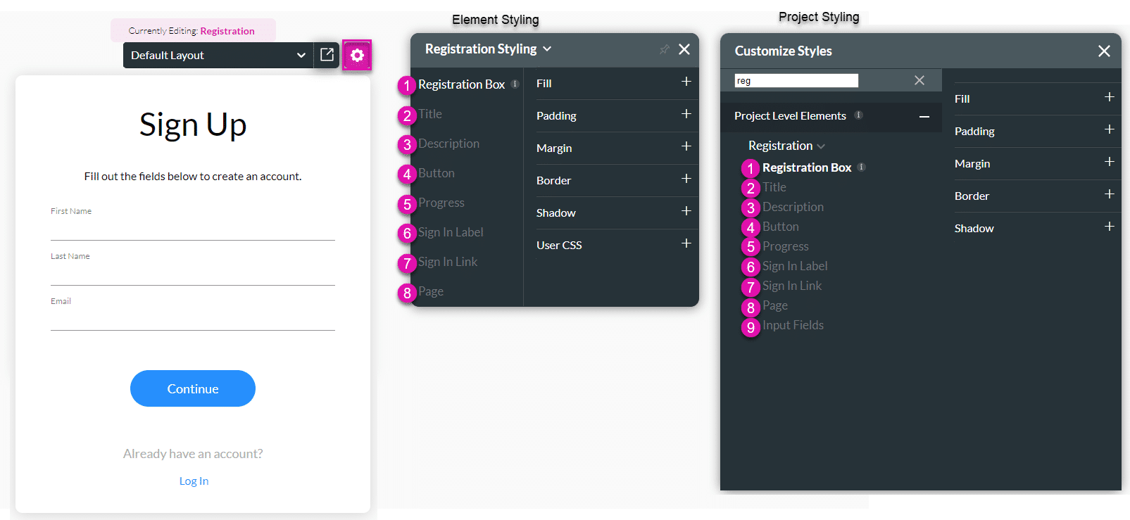 Registration styling