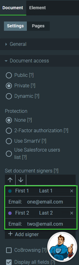 Add Signer Details for Private Document Access