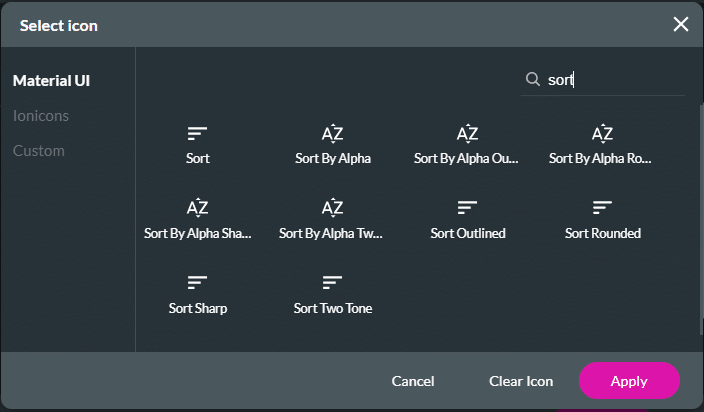 Select icon screen