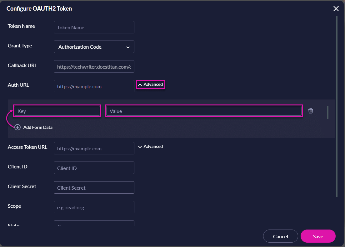Configure OAUTH 2.0 Token screen