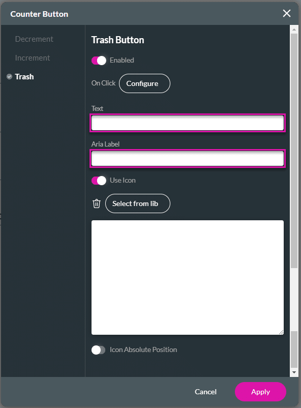 Counter Button screen
