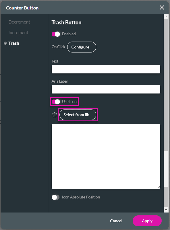 Counter Button screen