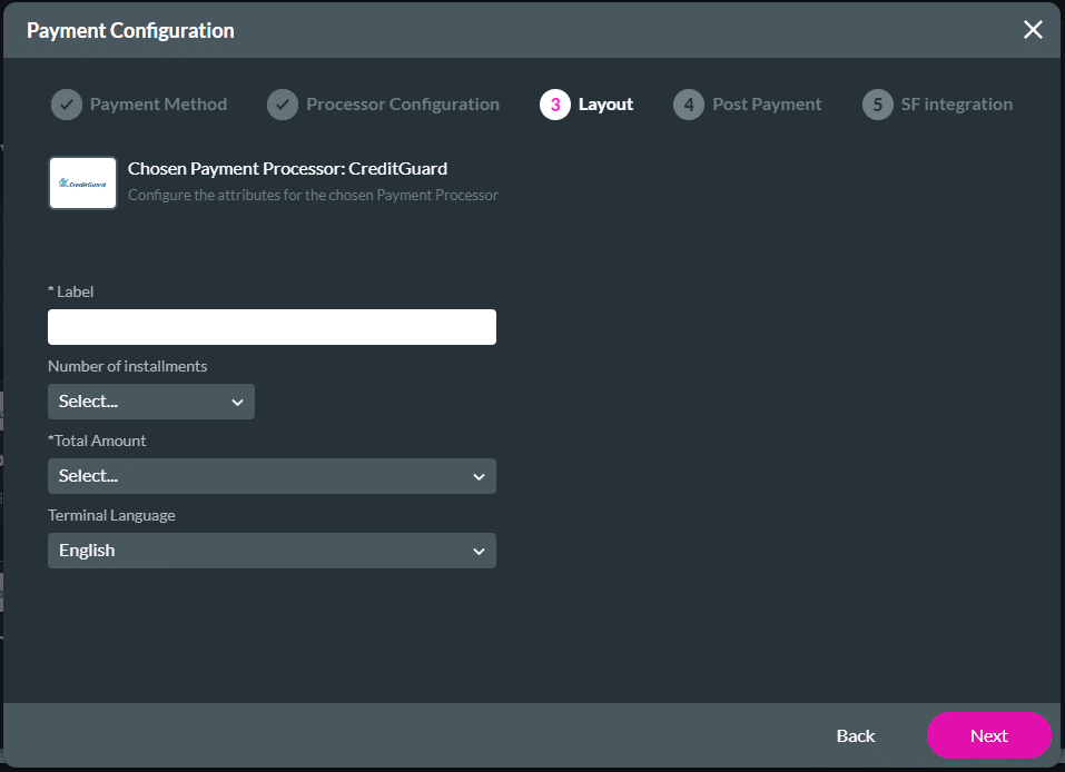 Layout screen without installments