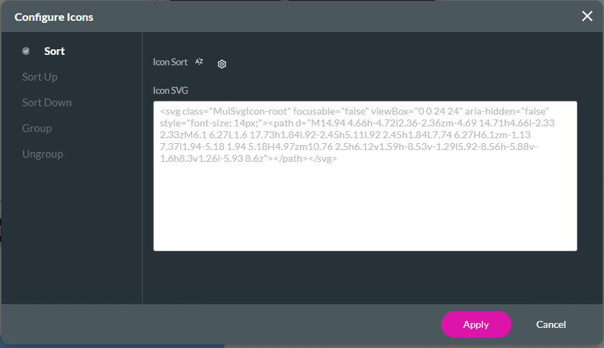 Configure icons screen