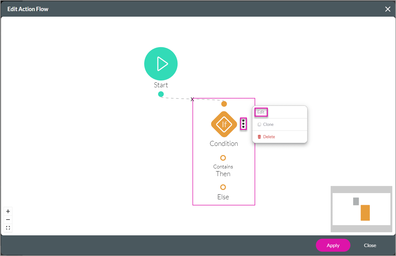 Edit Action Flow screen
