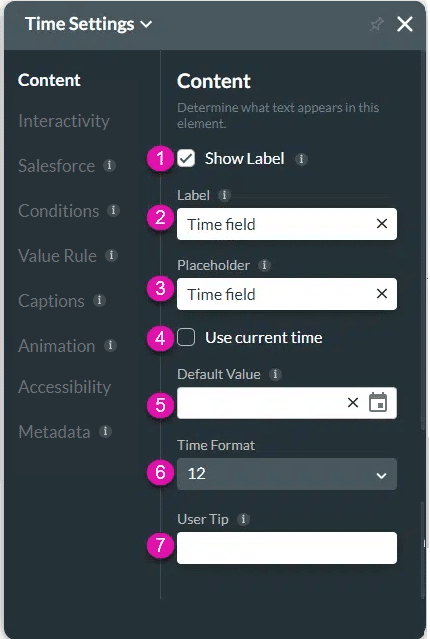 Content settings screen