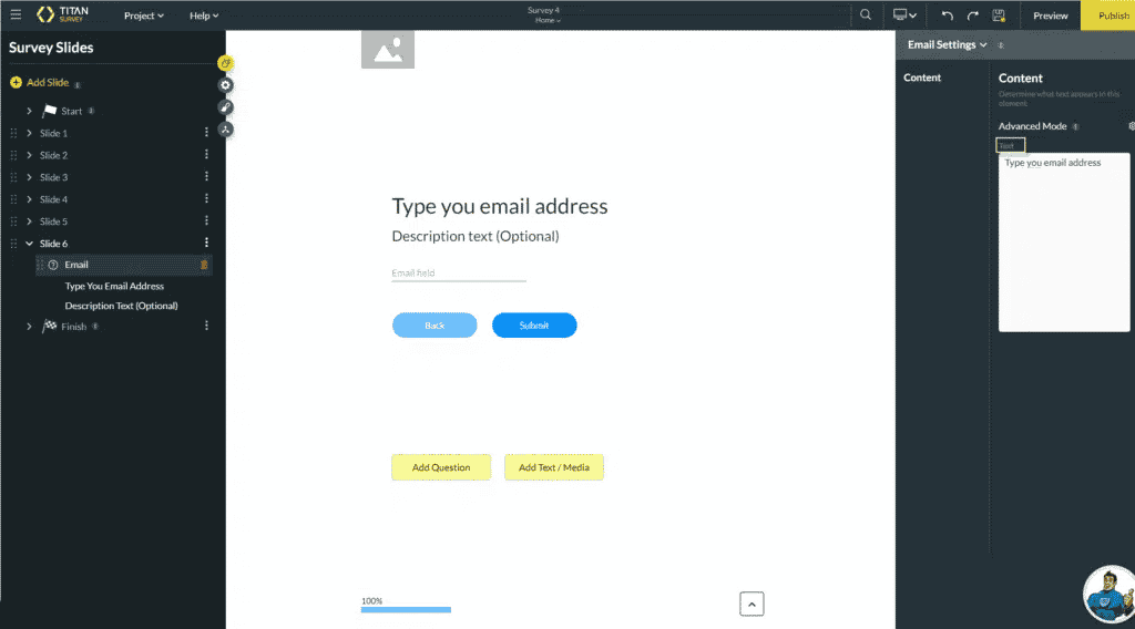Text Field in Titan for Salesforce survey.