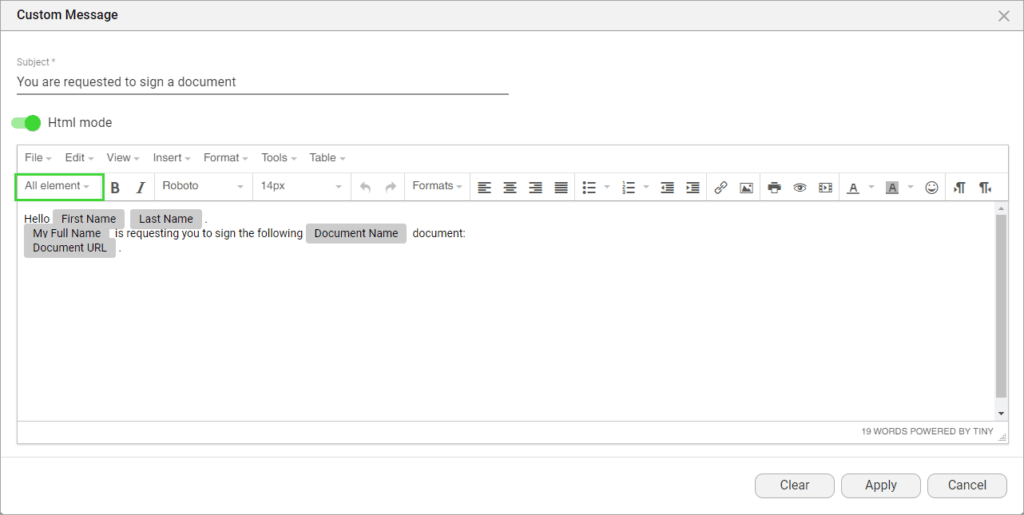 Custom Message screen