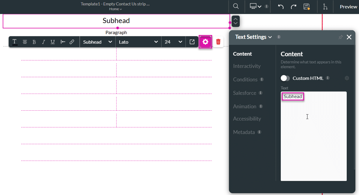 Subhead text element
