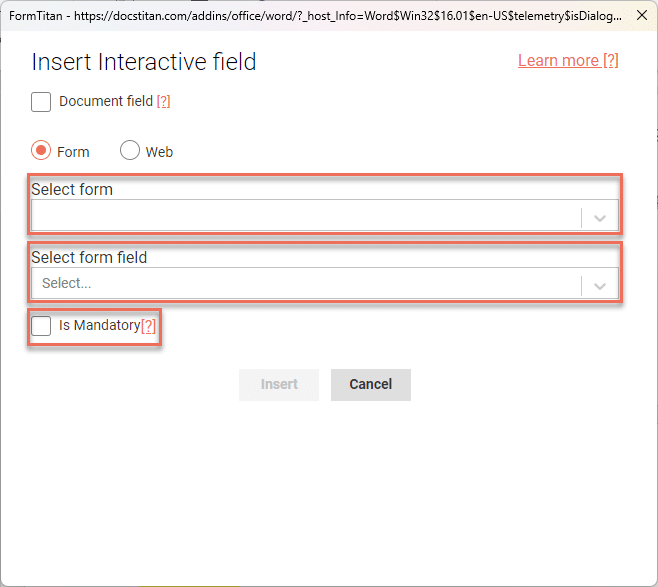Insert from a Titan Forms project