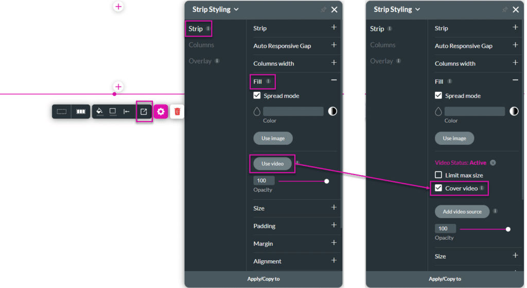 Strip settings>Strip>Use Video>Cover Photo