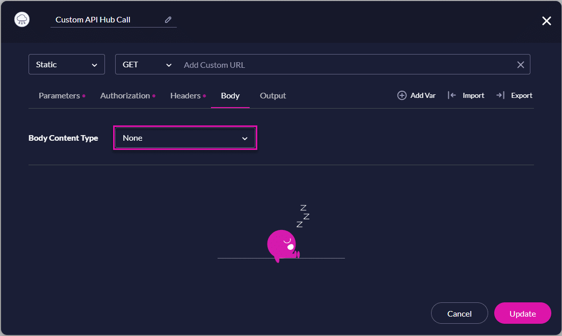 API Hub screen - Body