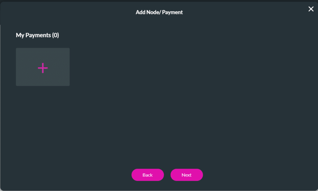 Add Node/Payment screen