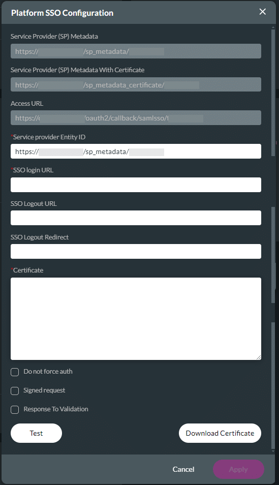 Platform SSO Configuration screen