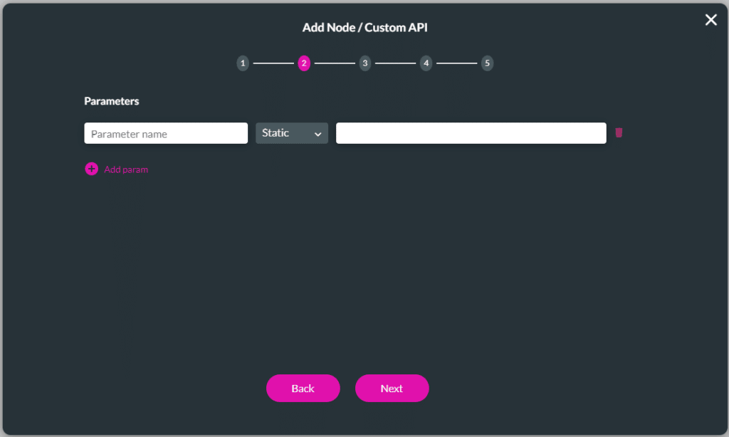 Add Node/Custom API screen - step 2