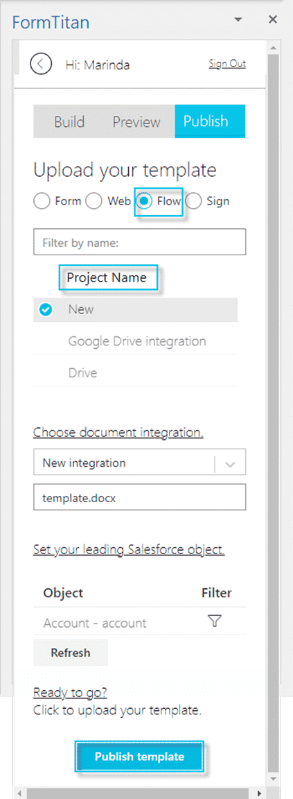 Publish template to Flow screen