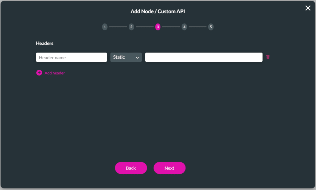 Add Node/Custom API screen - step 3