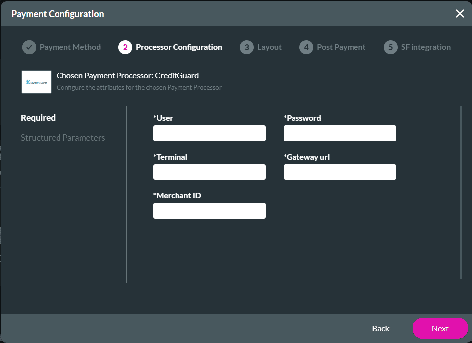 Payment Configuration > Processor Configuration screen