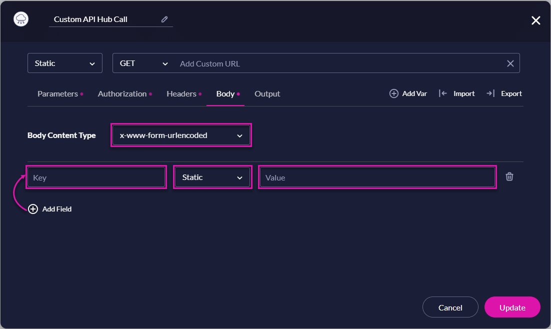 API Hub screen - Body