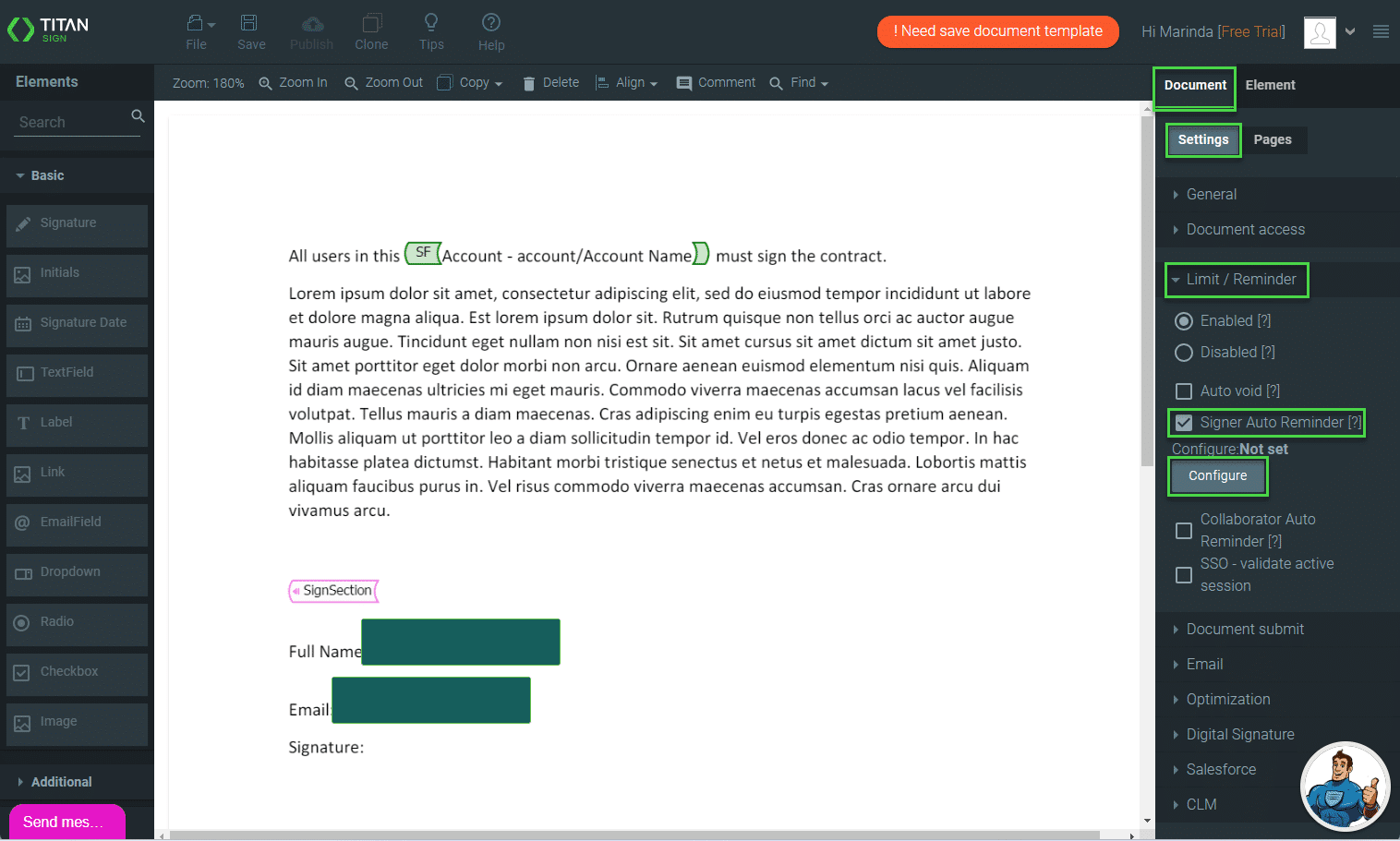 Signer Auto Reminder checkbox