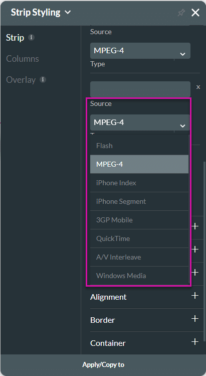 Source selection options