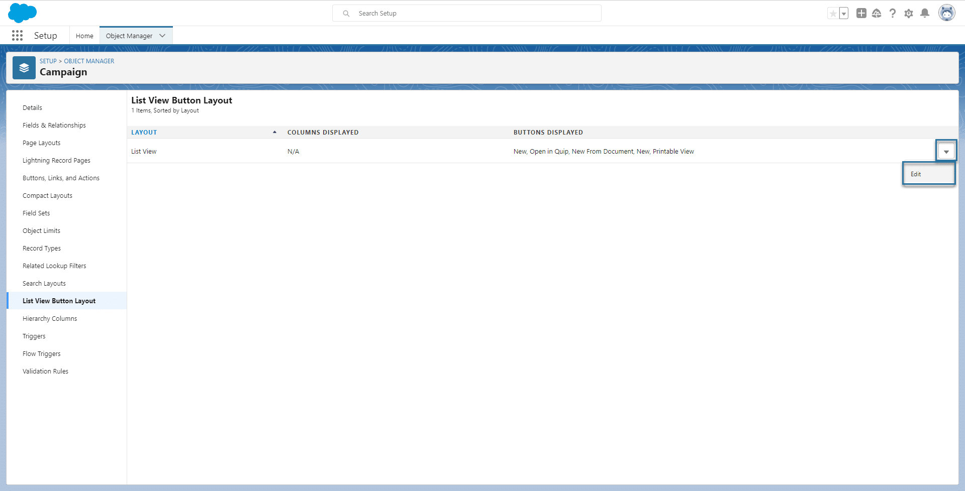 List View Button Layout option