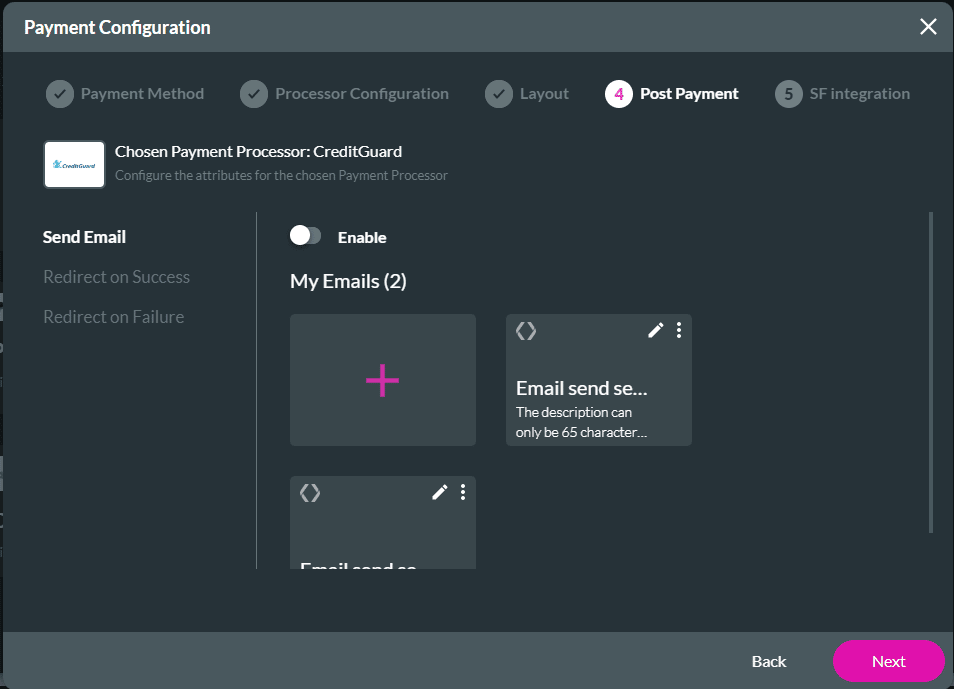 Post Payment screen - Send Email