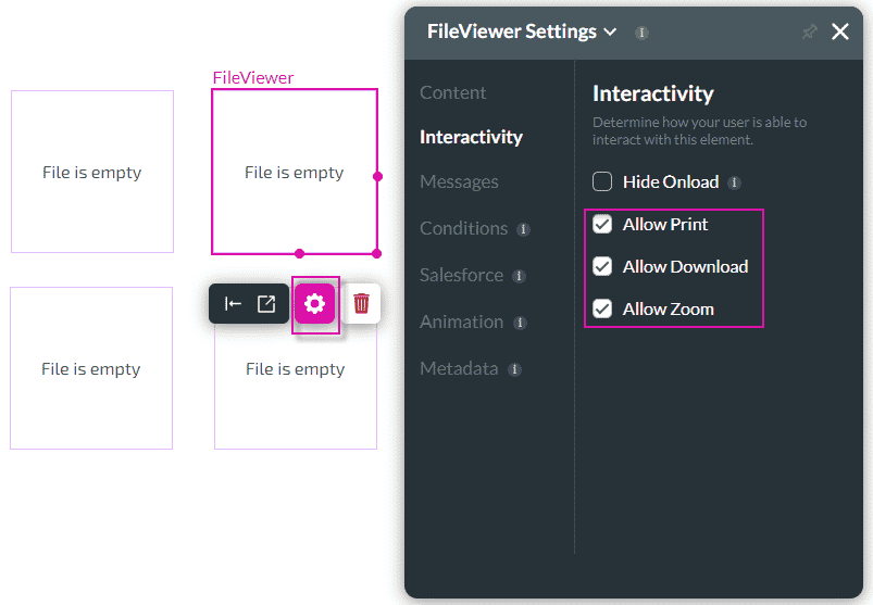 File Viewer Settings screen for PDF