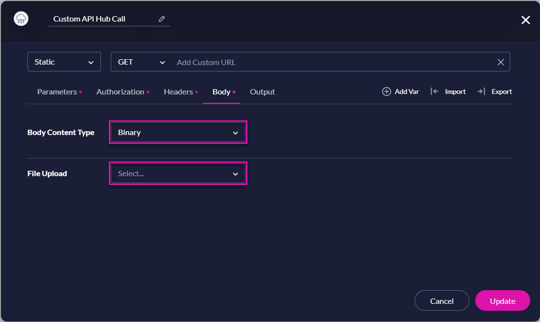 API Hub screen - Body
