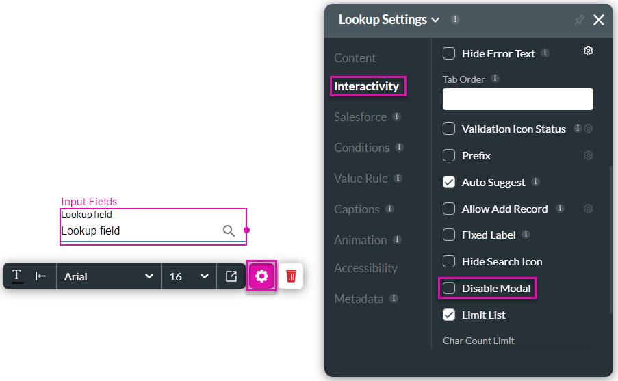 Disable Modal option