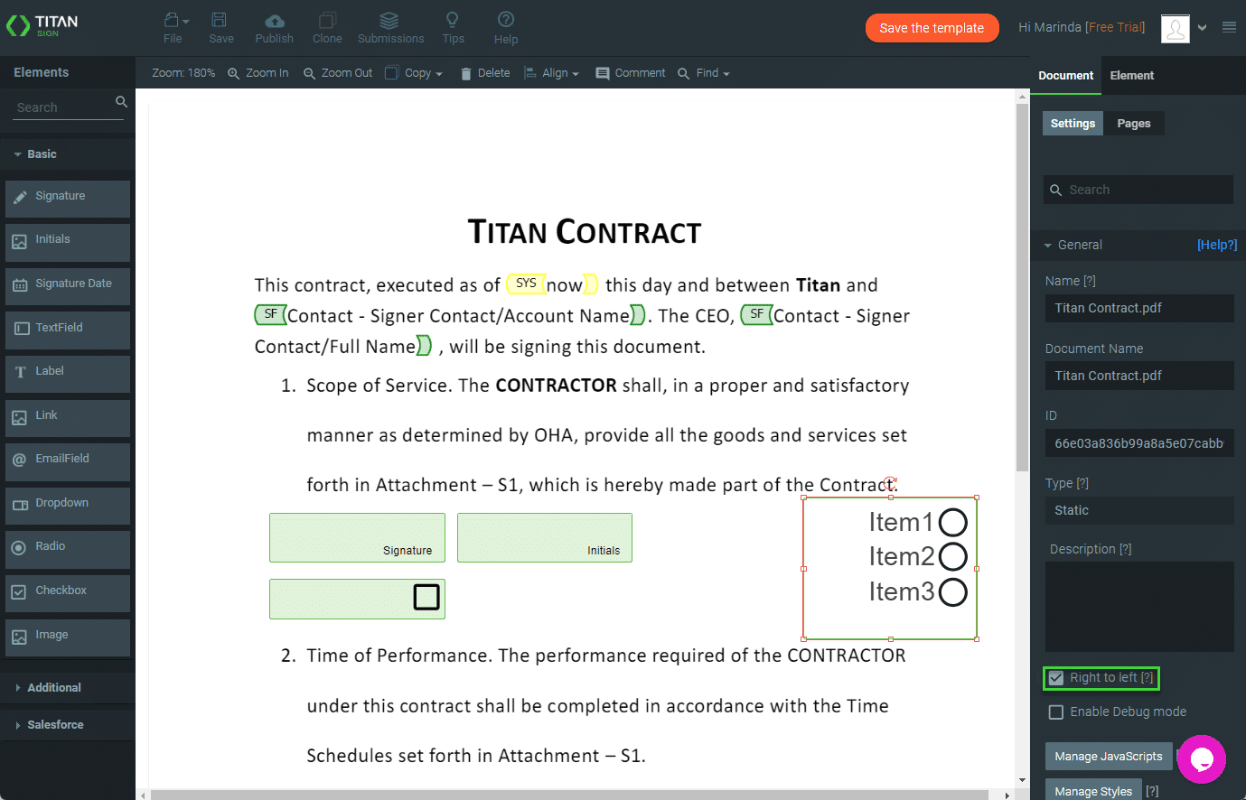 Right to left checkbox enabled