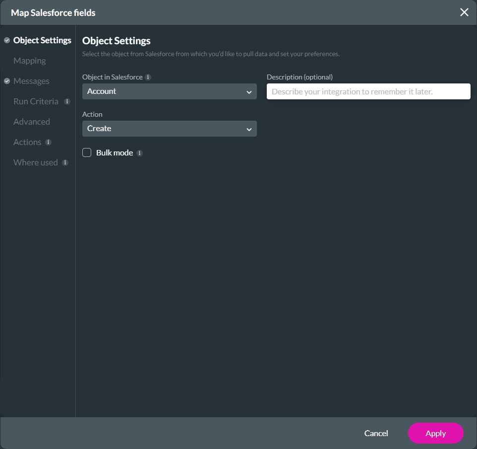 Map Salesforce fields screen