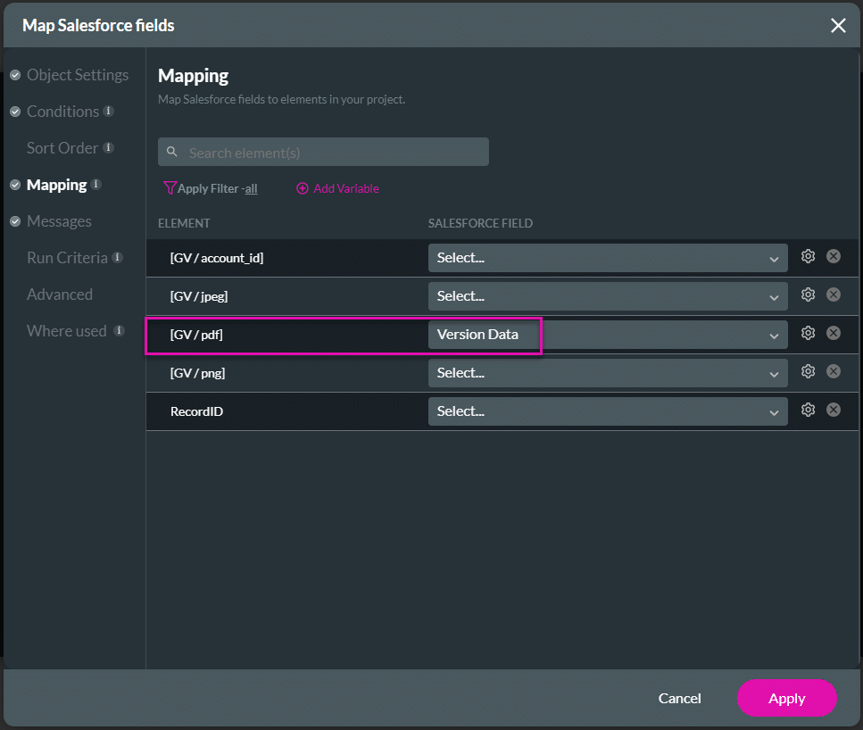 Mapping Salesforce Action