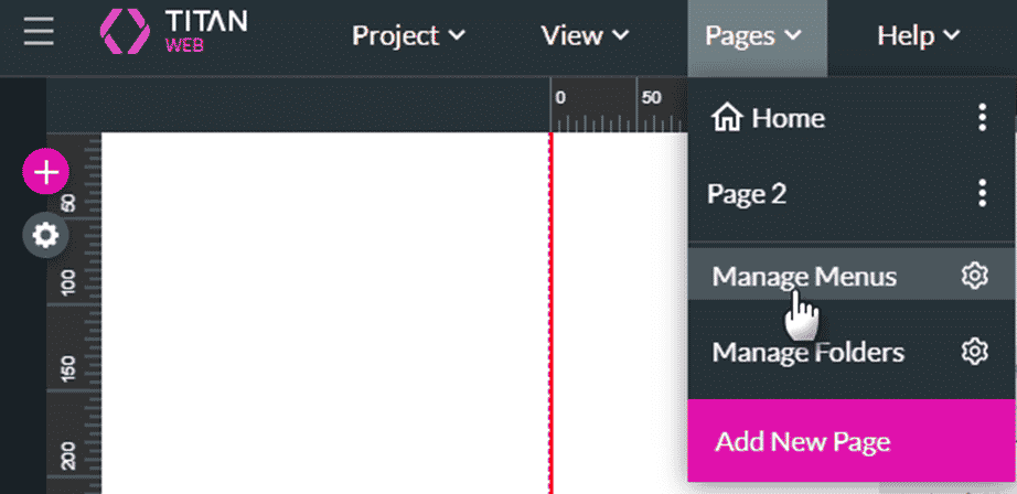 Manage Menus option under Pages