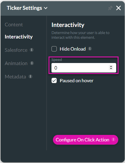 Ticker Settings screen