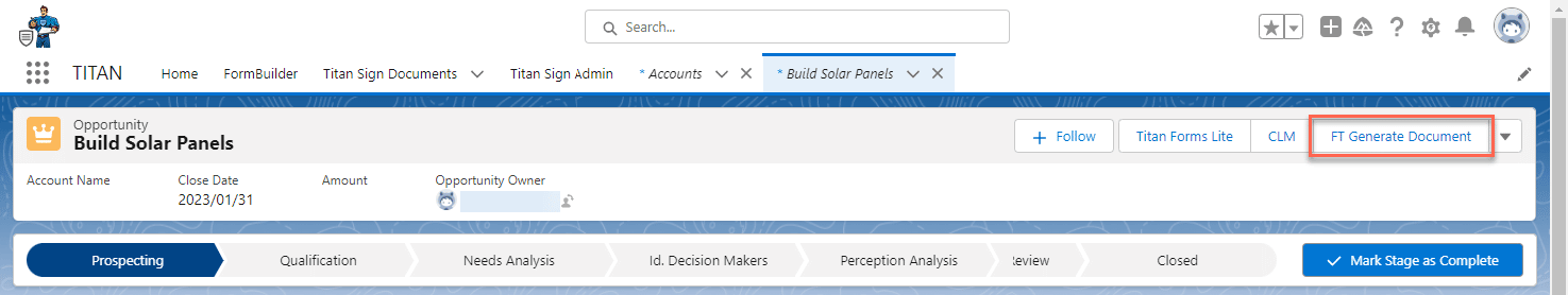 FT Generate Document button