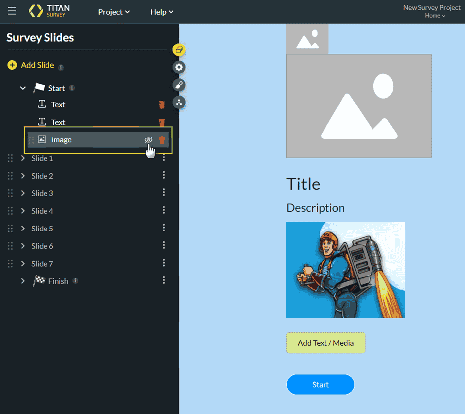 Hide icon next to the image