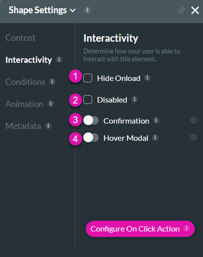 Interactivity settings screen