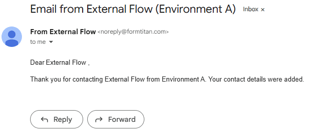 Email from External Flow (Environment A)