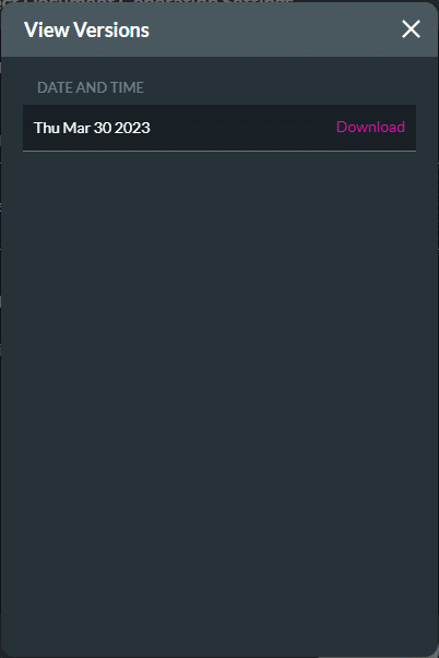 View Versions screen